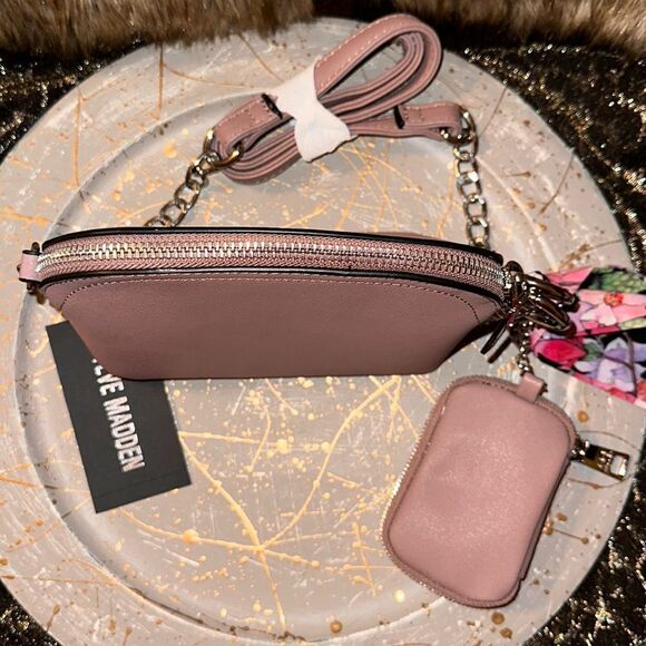 Steve Madden Mauve Faux Leather Mini Crossbody Purse w/ an accessory pouch - Picture 3 of 12